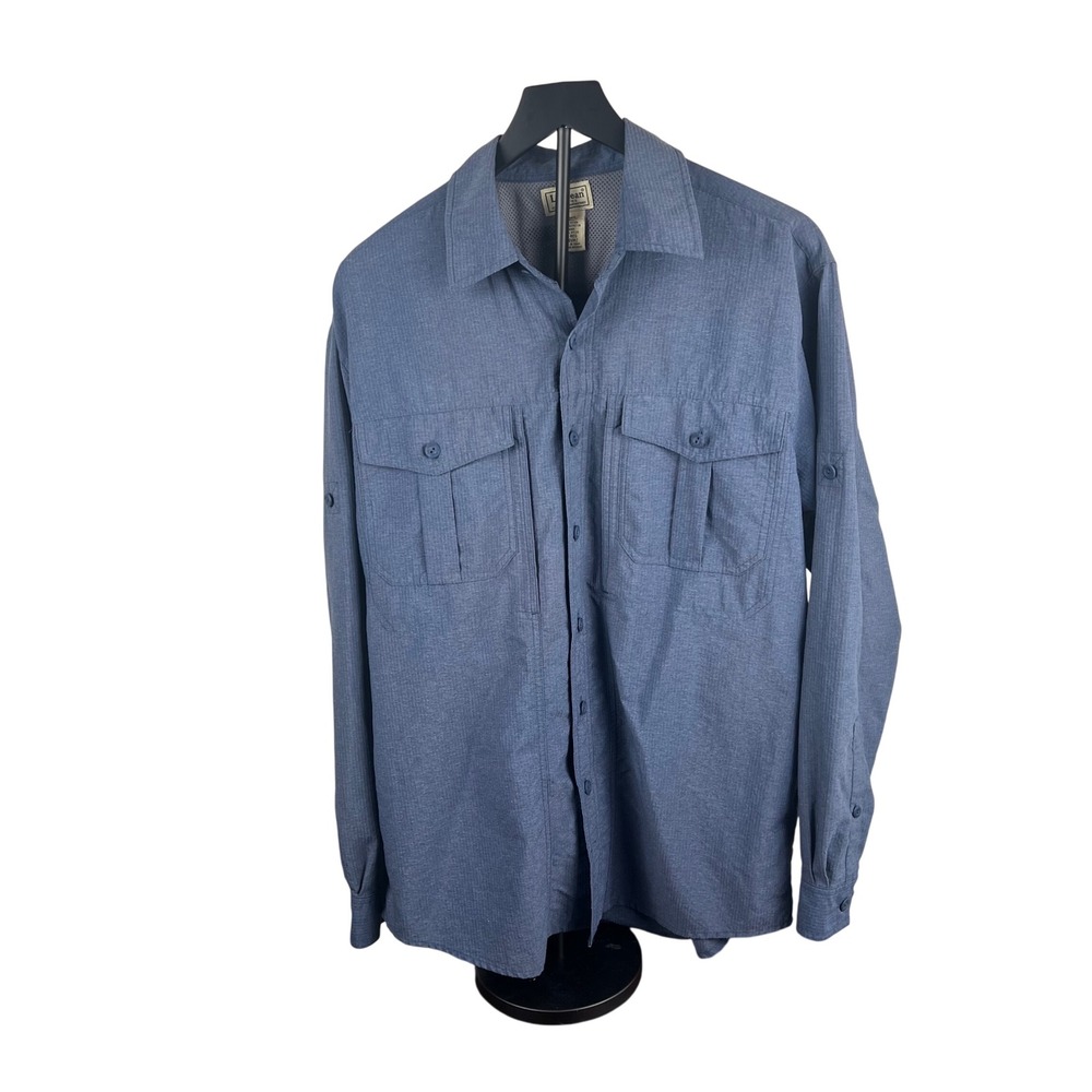 LL Bean Mens Blue Technical Roll Tab Sleeve Button Down Shirt Size‎ M-REG 0DVH2
